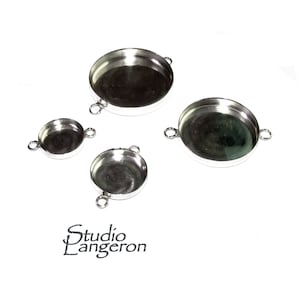 925 Sterling Silver Round Bezel Cups with two closed loops sizes 6 - 30 mm, Bezel cup, Jewelry making, Setting, Silver bezel cup - 1 piece