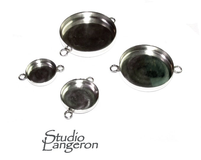 925 Sterling Silver Round Bezel Cups with two closed loops sizes 6 - 30 mm, Bezel cup, Jewelry making, Setting, Silver bezel cup - 1 piece