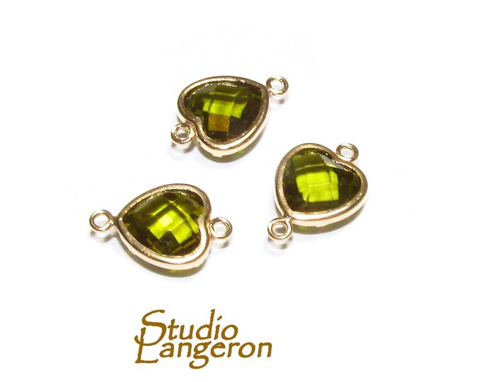 14K Gold Filled Checkerboard Peridot triangular Link Connector size 6mm, Peridot gold filled link, Link connector, Connector - 1 piece