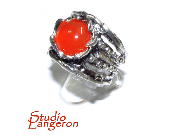 Statement Natural opal ring 925 sterling silver size 8 1/2, Handmade ring, single copy, sterling silver, Orange opal, silver ring, gemstone
