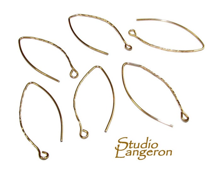 14K Yellow Gold Filled Hammered Small Marquise Ear Wire with open Ring, Earrings gold filled, 14K Gold filled, Jewelry making - 1 pair