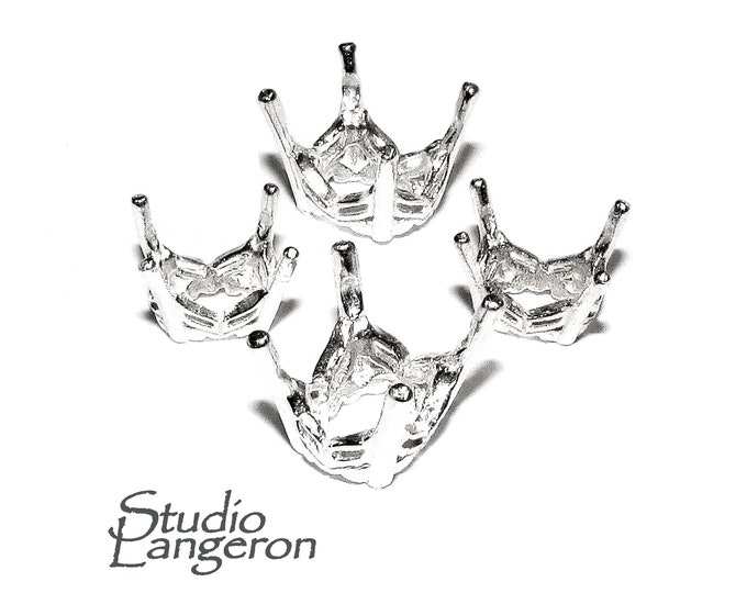 925 Sterling Silver Oval Butterfly 4-Prong Setting size 6x8, 8x10mm, Oval prong settings, Jewelry making, Bezel cup, Settings - 1 piece