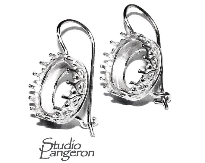 10 mm 925 sterling silver blank earrings with bezel cup, Setting, bezel cup, 925 silver, base earrings, Jewelry making - 1 pair (2 piece)
