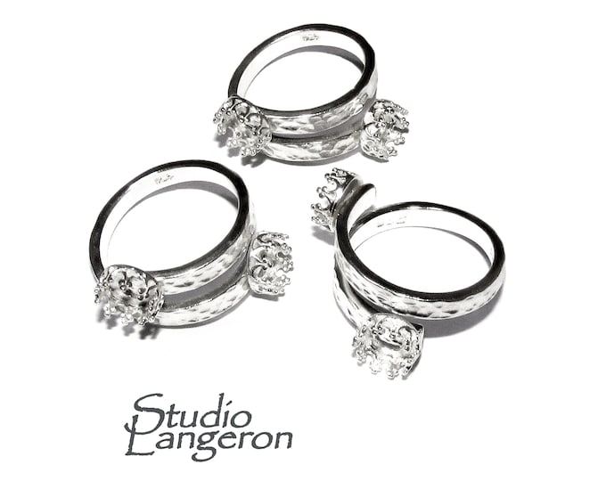 925 sterling silver open blank ring with two bezel cups 6 mm, bezel cup, silver ring, base ring, Jewelry making, Setting, Ring - 1 piece