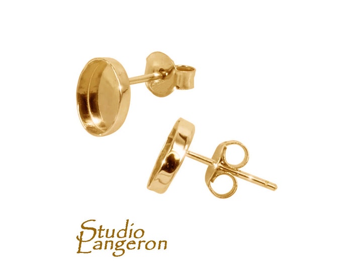14K Gold Filled Earrings Post With oval bezel cups size 6x8 - 10x14mm, Earrings mounting, blank earrings , jewelry making - 1 pair (2 piece)