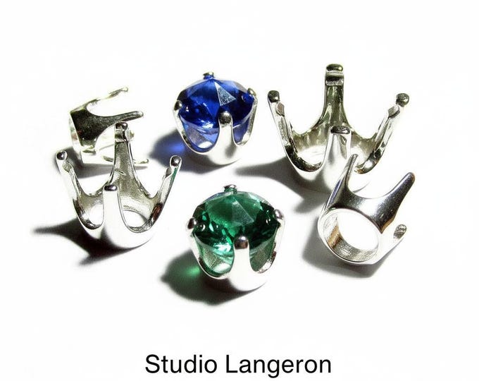 925 Sterling Silver Round 4-Prong Settings size 2.0 - 12.0 mm, Silver round basket setting, Jewelry making, Prong Settings - 1 piece