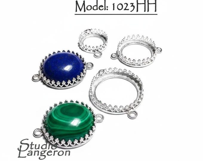 925 Sterling Silver Round Bezel Cup with 2 closed rings, sizes 6-32 mm, Bezel cup, Setting, Jewelry making, Bracelet, Connector - 1 piece