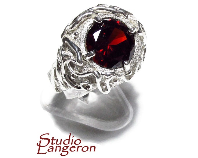 Statement Garnet ring 925 sterling silver size 8, Handmade ring, single copy, sterling silver, Garnet ring,  silver ring, red gemstone