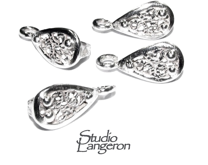 925 Sterling silver decorative Pendant Bails with open loop, Silver Bail, Bail finding, bail for pendant, Jewelry making - 1 piece