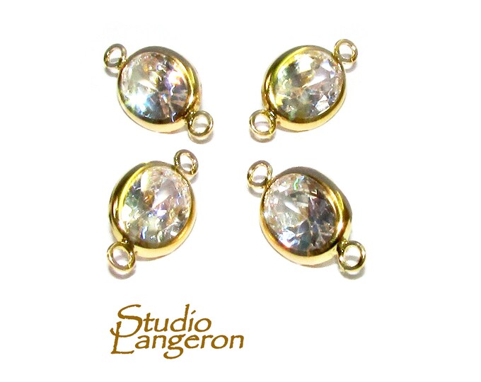 14K Gold Filled White topaz oval Link Connector size 13.5x7.0 mm, White topaz gold filled link, Link connector, Jewelry making - 1 piece