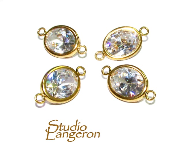 14K Gold Filled White topaz oval Link Connector size 14.0x8.0 mm, White topaz gold filled link, Link connector, Jewelry making - 1 piece