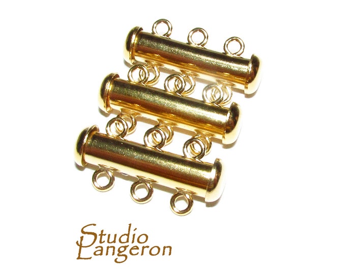 14K Yellow Gold Filled Tube Bar Clasp 3-Hole size 4.3x20 mm, Gold Filled Clasps, Slide Clasp, Jewelry making, Tube Slide Clasp - 1 piece
