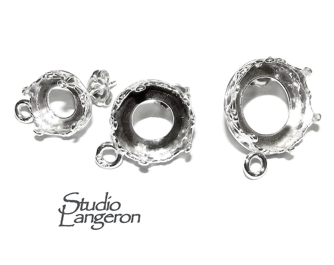 925 Sterling Silver Blank earrings size 8, 10, 12 mm with closed ring, Bezel cup, Base earrings, Jewelry making, Setting - 1 pair (2 pieces)