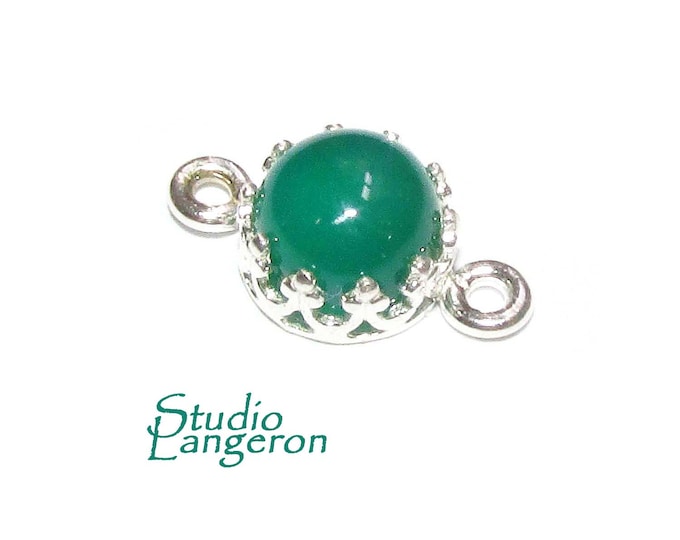 925 Sterling Silver natural green chalcedony round Link Connector size 14x7 mm, chalcedony silver link, Jewelry making, Connector - 1 piece