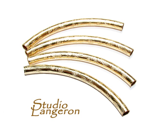 14K Gold Filled Pattern Curved Tube beads size 3x40 mm, tubes gold filled, tube, Jewelry making, tube bracelet, gold filled - 1 piece