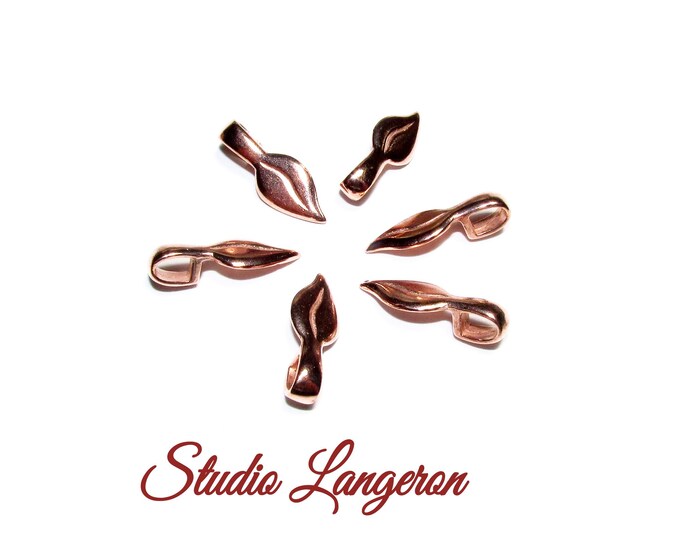 14K Rose gold filled small Leaf Glue-on Pendant Bails, Jewelry making, bail with loop, Bail, Bail rose gold filled, Bail finding - 1 piece