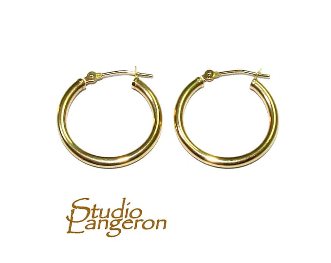 14K Solid gold 2.0 mm Tubing 25 mm Hoop Earrings, Earrings Hoop, Gold earrings, Earring components, Jewelry making - 1 pair (2 pieces)