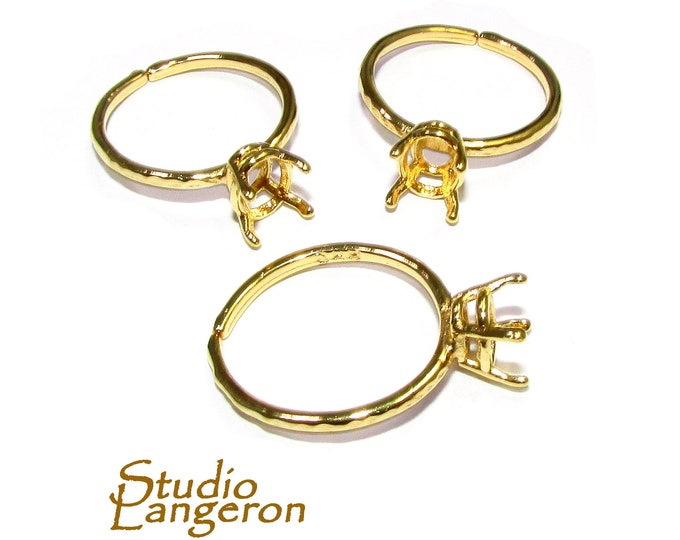 14K Yellow gold filled open blank ring with 4-prong setting 6x8 mm, Base ring, ring gold filled, Jewelry making, Setting - 1 piece