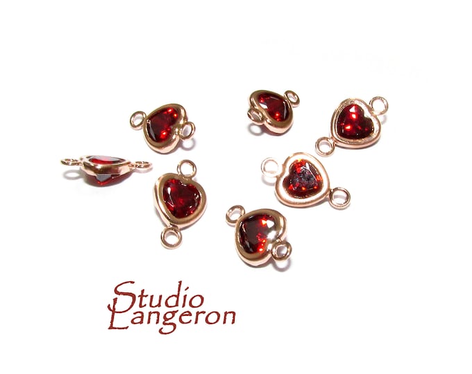 14K Rose Gold Filled garnet heart Link Connector size 9.5x6.0 mm, Garnet gold filled link, Garnet connector, Jewelry making - 1 piece