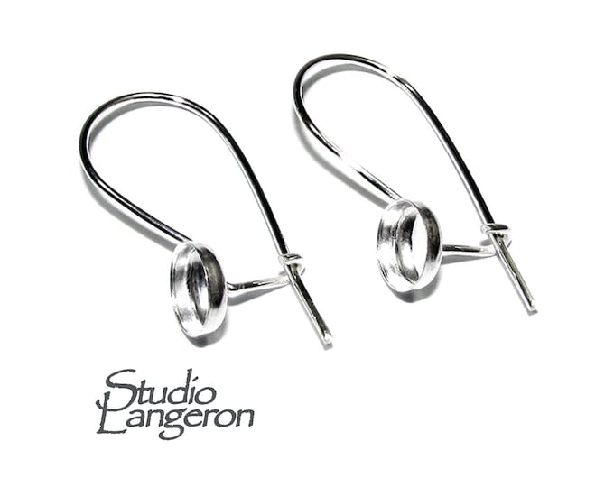 6 mm 925 sterling silver blank earrings with bezel cup, Jewelry making, Setting, bezel cup, base earrings, 925 silver - 1 pair (2 piece)