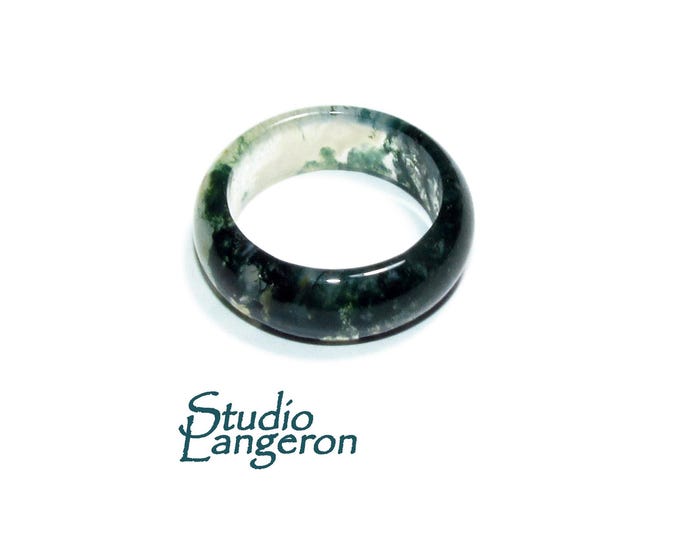 Natural Moss agate smooth band Ring size 6, Moss agate stone ring, Band Rings, Natural Gemstone ring, Unisex rings, Solid gemstone