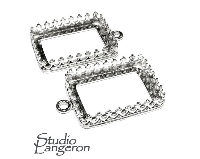 925 Sterling Silver Rectangular Bezel Cups size 13x18 mm with closed ring, Bezel cup, Setting, Jewelry making, Blank Pendant - 1 piece