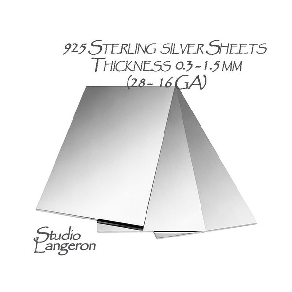 925 Sterling silver sheets Thickness 0.3 - 1.5 mm size 5x10, 10x10 cm, 925 Sterling silver, 925 Silver plates, 925 Silver Sheets - 1 piece