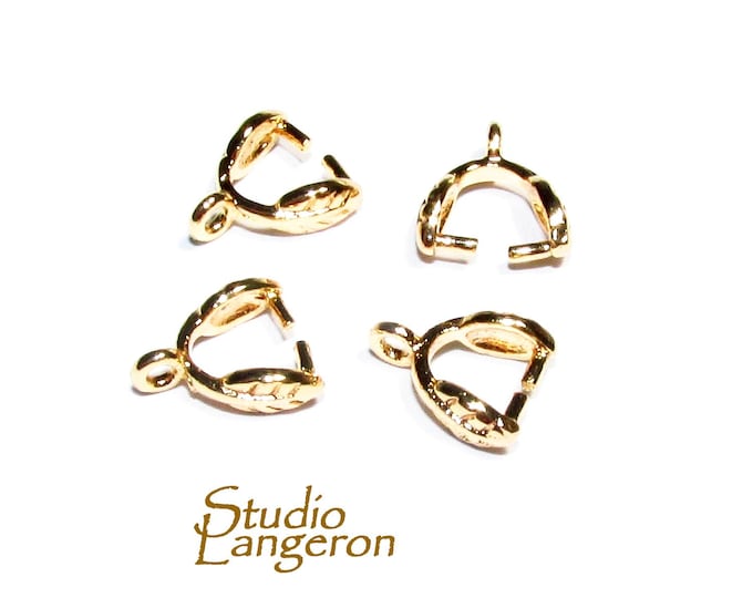 14K Yellow Gold Filled Decorative Pinch Pendant Bail size 9.0x3.0mm, Jewelry Making, Bail gold filled - 1 piece