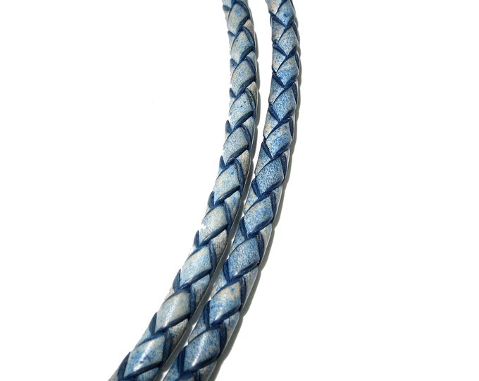 4.0 mm Natural Jeans braided leather cord, Natural leather cord, Leather braided cord, Natural leather, Jewelry making - 50 cm (1.7 Ft)