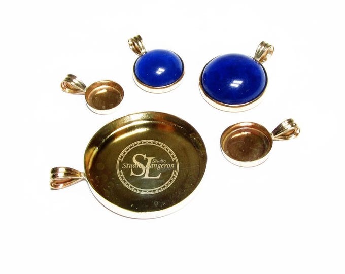 14K Yellow solid gold blank pendants size 6.0 - 12.0mm, Round Bezel cup, 14K solid gold, Setting, Solid gold pendants - 1 piece