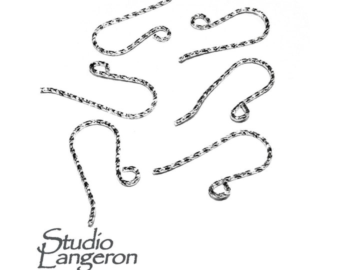 925 Sterling Silver Diamond cut Ear Wire with Loop, Jewelry making, Silver earrings, Earring components, Sterling silver - 1 pair (2 pieces)