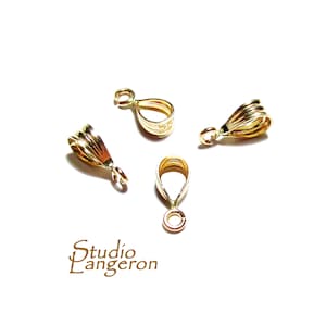 14K Solid gold grooved bail With fixed open ring size 9.5x3.0 mm, Solid gold Bail, Jewelry making, Bail findings, Pendant bail - 1 piece