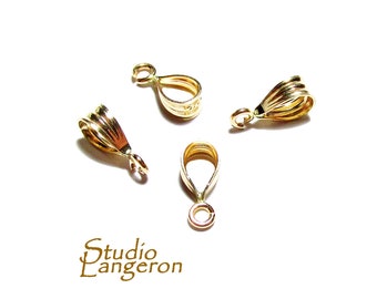 14K Solid gold grooved bail With fixed open ring size 9.5x3.0 mm, Solid gold Bail, Jewelry making, Bail findings, Pendant bail - 1 piece