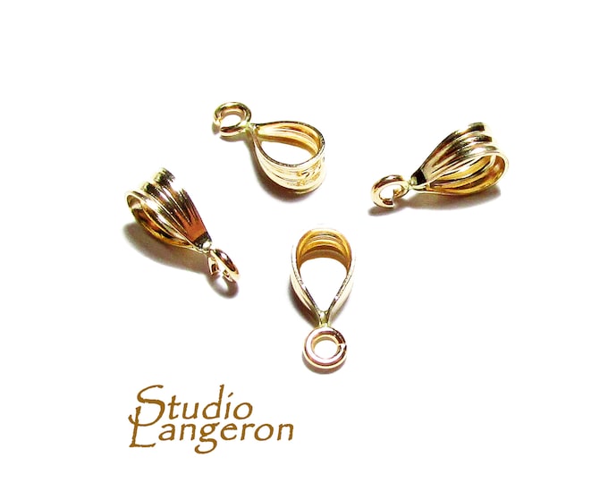 14K Solid gold grooved bail With fixed open ring size 9.5x3.0 mm, Solid gold Bail, Jewelry making, Bail findings, Pendant bail - 1 piece