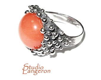Statement moonstone ring 925 sterling silver size 8 1/2, Handmade ring, single copy, 925 sterling silver, Natural Gray moonstone, gemstone