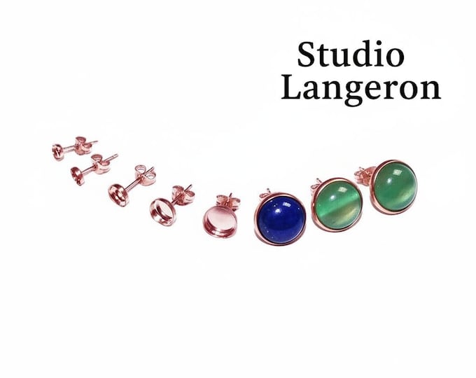 14K Rose Gold Filled Earrings Post With bezel cup size 3 - 12 mm, Earrings mounting, earring components, jewelry making - 1 pair (2 piece)