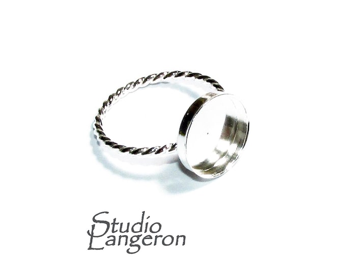 925 sterling silver twisted blank ring with bezel cup 12 mm size 4, 5, 6, 7, 8, 9, 10, bezel cup, base ring, Jewelry making - 1 piece