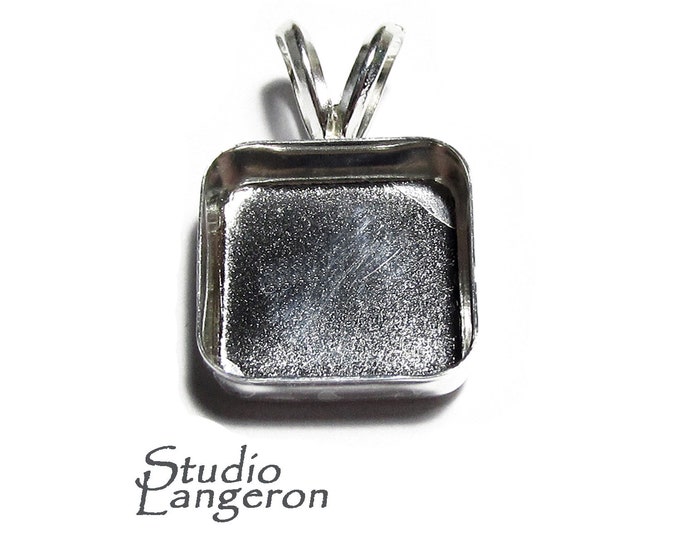10x10mm size 925 Sterling Silver blank pendant, Bezel cup, Jewelry making, Setting, Square bezel cup, Base pendant, Mounting - 1 piece