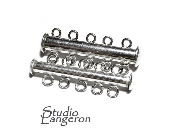 925 Sterling Silver Tube Bar Clasp 5-Hole size 4.3x32 mm, Silver Clasps, Slide Clasps, Sterling silver, Jewelry making, Tube clasp - 1 piece
