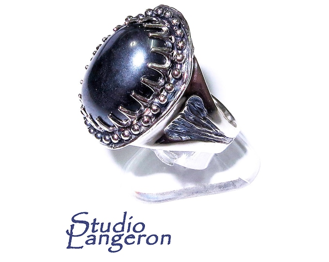 Statement Hematite ring 925 sterling silver size 8, Handmade ring, Sterling silver, natural Hematite, silver ring, gemstone, Hematite ring