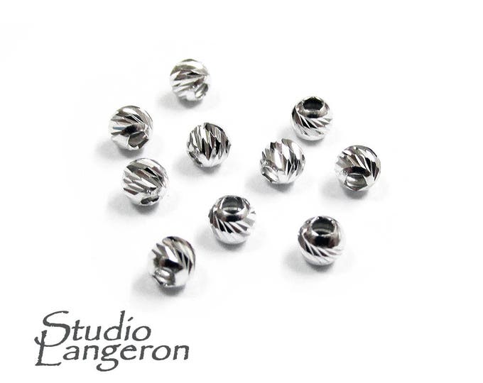 10 pcs 925 Sterling Silver Rhodium plated Diamond cut Beads 2.5 mm, Beads, Silver beads, Diamond cut beads, Jewelry making, 925 silver