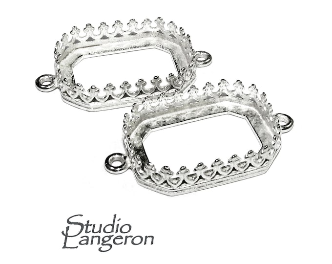 925 Sterling Silver Octagon Bezel Cups size 13x18 mm with two closed rings, Bezel cup, Setting, Jewelry making, Blank Pendant - 1 piece