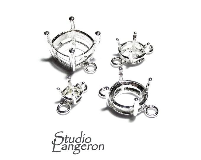 925 Sterling Silver Round 4-Prong Setting with 2 rings size 4.0-14.0mm, Silver round basket setting, Jewelry making, Prong Setting - 1 piece