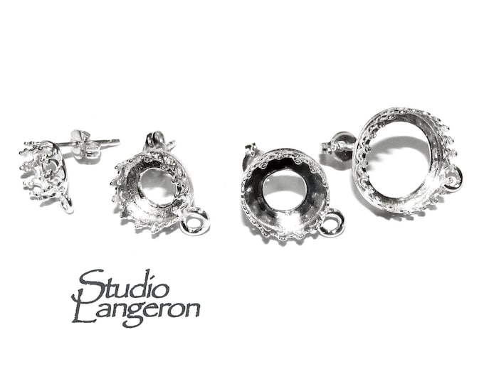 925 Sterling Silver Blank earrings size 6, 8, 10, 12 mm with closed ring, Bezel cup, Base earrings, Jewelry making - 1 pair (2 pieces)