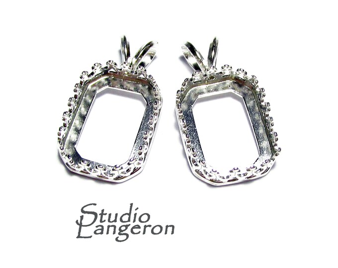 925 Sterling Silver Octagon Blank Pendant size 10x14 mm, Bezel cup, Setting, Jewelry making, Base Pendant, Sterling silver - 1 piece