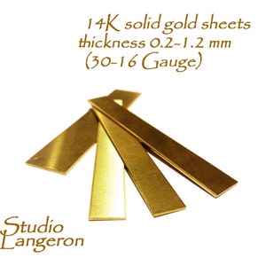 14K Solid gold sheets Thickness 0.2-1.2 mm size 70x2.5, 70x5.0 mm, Solid gold, Jewelry making, Gold plates, Solid gold Sheets - 1 piece