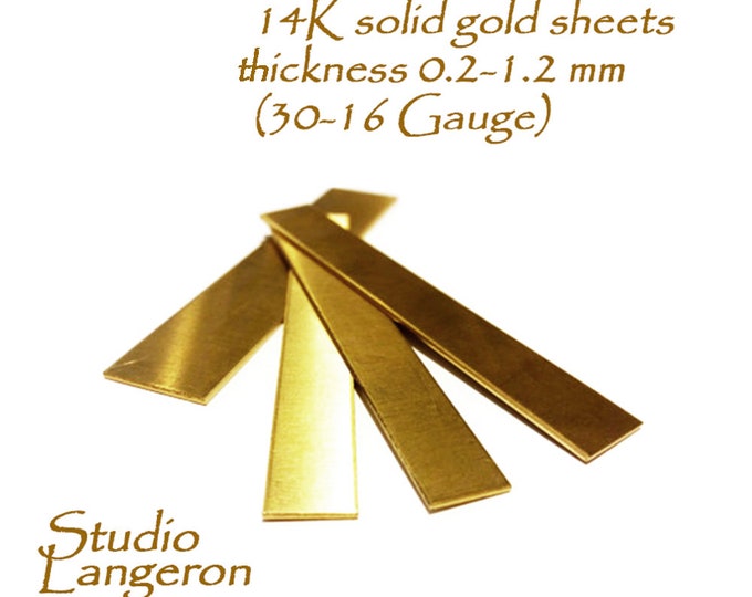 14K Solid gold sheets Thickness 0.2-1.2 mm size 70x2.5, 70x5.0 mm, Solid gold, Jewelry making, Gold plates, Solid gold Sheets - 1 piece