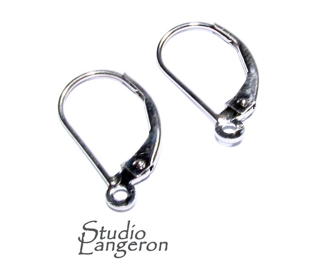 14K White Gold Lever-Back Ear Wire with Open Ring, gold earring, earring components, Solid gold Earrings, Jewelry making - 1 pair (2 piece)
