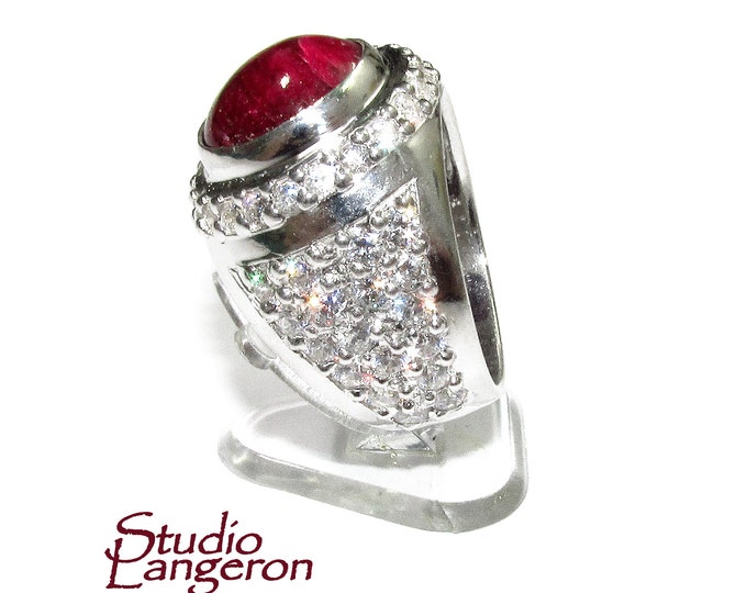 Statement African ruby ring 925 sterling silver size 8 1/2, Handmade ring, single copy, 925 sterling silver, Natural African ruby, gemstone