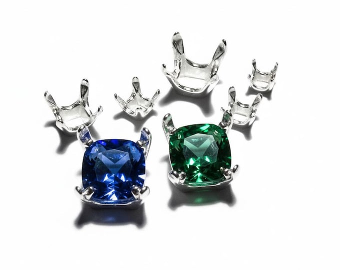 925 Sterling Silver Cushion 4-Prong Settings, Silver Cushion setting, Cushion setting, Prong Settings, Jewelry making - 1 piece